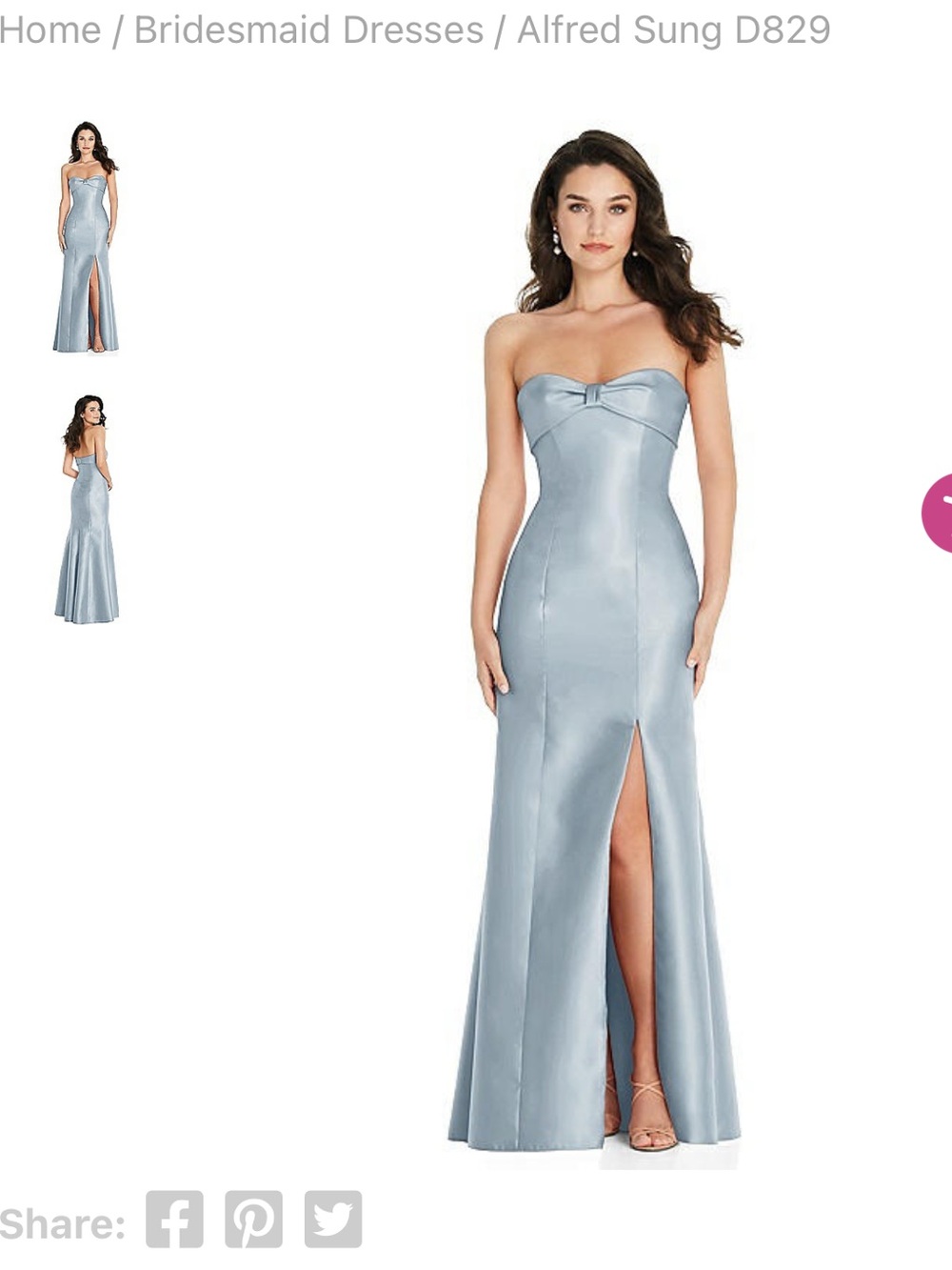 ALFRED SUNG Strapless Satin Ball Gown in Mist Blue D829